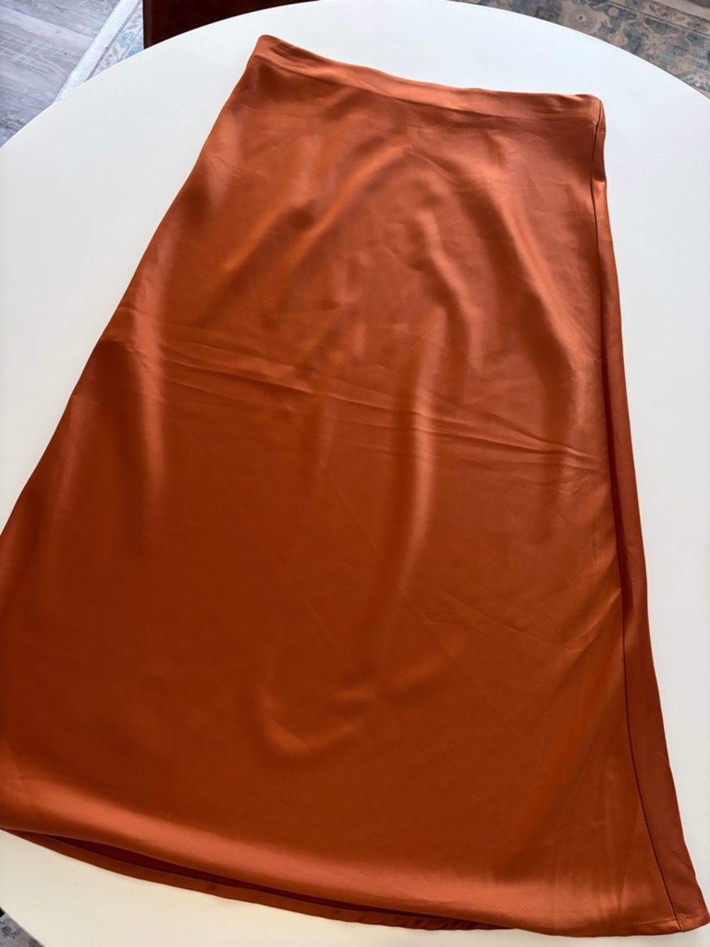 Rachel Zoe Satin Midi Slip Skirt in Rust Orange